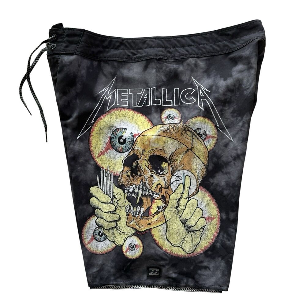 Limited Edition Billabong Metallica Pushead Board Shorts Swim Trunks Size 33 EUC